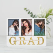 ANNOUNCEMENT-GRADUIERUNG Gold Leaf 3 Foto Einladung (Stehend Vorderseite)