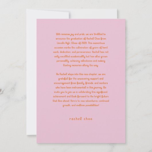 Announcement-Karte für den Abschluss Pink Bright S Einladung (Rückseite)