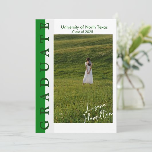 Announcement-Karte für den linearen grünen Abschlu Einladung (Stehend Vorderseite)