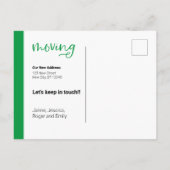 Announcement-Karte zum Verschieben eines grünen be Postkarte (Rückseite)