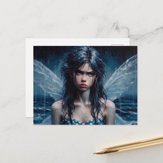 Annoyed Fairy Rainy Ocean Trip Postkarte (Vorderseite/Rückseite Beispiel)