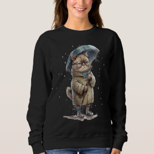Annoyed Katze traurige Katze mit Regenschirm im Re Sweatshirt