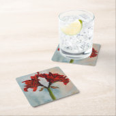 "Ann's Gift" Red Amaryllis Blume Ölgemälde Rechteckiger Pappuntersetzer (Vor Ort)