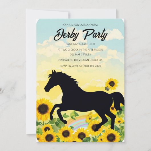 Annual Derby Party Invitation with Sunflowers and  Einladung (Vorderseite)