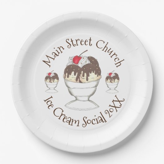 Annual Ice Cream Social Event Hot Fudge Sundae Pappteller (Vorderseite)