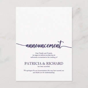 Annullierung Hochzeit Navy Blau Schrift Postkarte