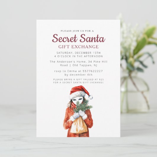 Anonyme Maske I Secret Santa Weihnachten Party Einladung (Stehend Vorderseite)