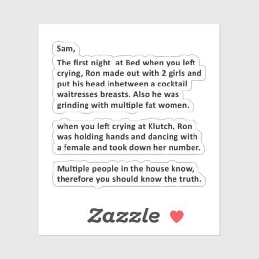 Anonymer Brief an Sammi Aufkleber (Blatt)