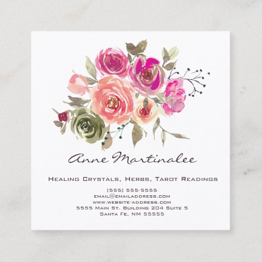 Anordnung der Aquarellblumen Quadratische Visitenkarte (Rückseite)