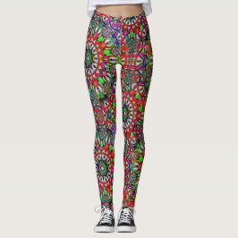 Anormale rote grüne farbige Kaleidoskop mandala Leggings