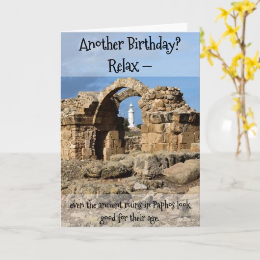Another Birthday? Card with Paphos ancient ruins Karte (Gelbe Blume)