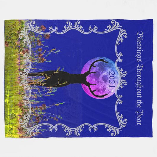 Anpassbar (2022) Hirsche im Mondschein Fleecedecke (Vorderseite (Horizontal))