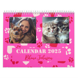 Anpassbar 2025 Kalender Zwei Fotos, Name, Rosa