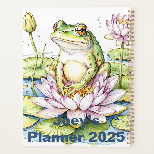 Anpassbar 2025 , Whimsical Frog, Frog and Lily Planer (Rückseite)
