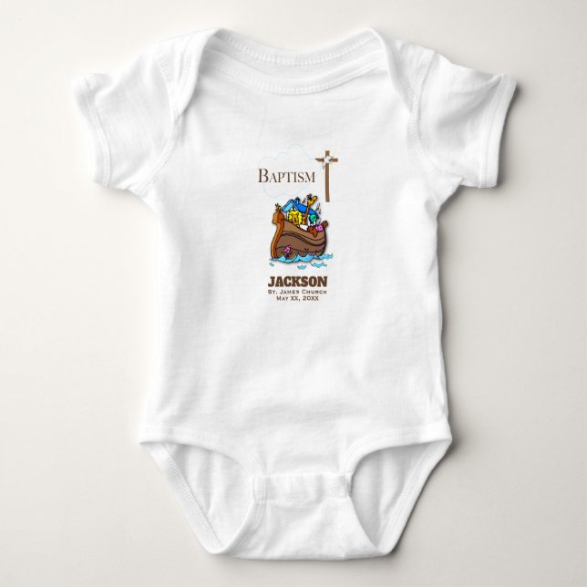 Anpassbar, Baby Boy Taufe Noah's Ark Baby Strampler (Vorderseite)
