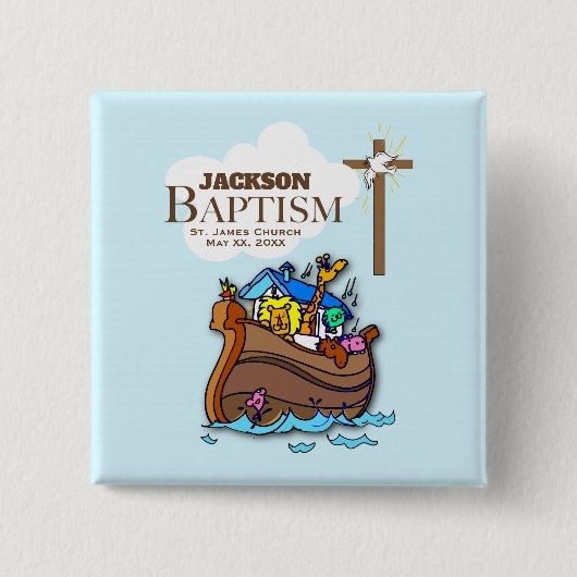 Anpassbar, Baby Boy Taufe Noah's Ark Button (Vorderseite)