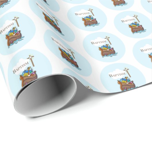 Anpassbar, Baby Boy Taufe Noah's Ark Geschenkpapier (Rolleneckpunkt)