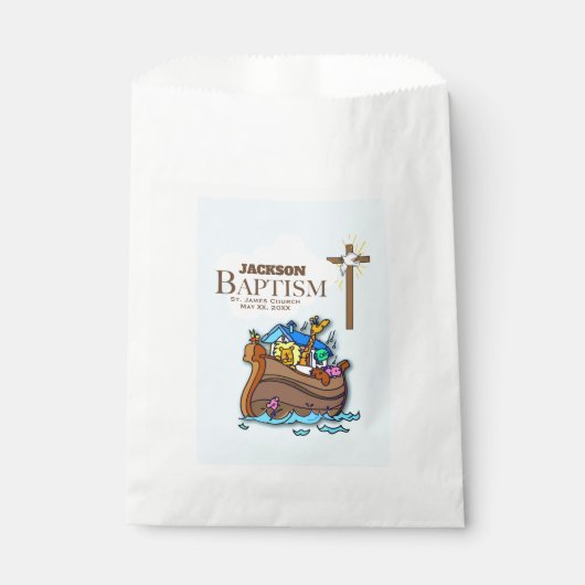 Anpassbar, Baby Boy Taufe Noah's Ark Geschenktütchen (Vorderseite)