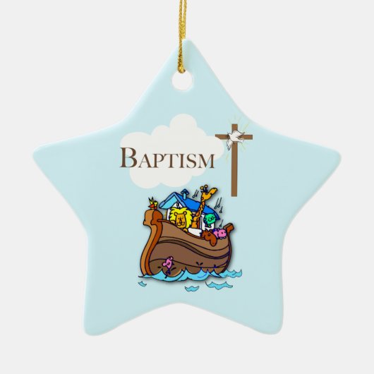 Anpassbar, Baby Boy Taufe Noah's Ark Keramikornament (Vorne)