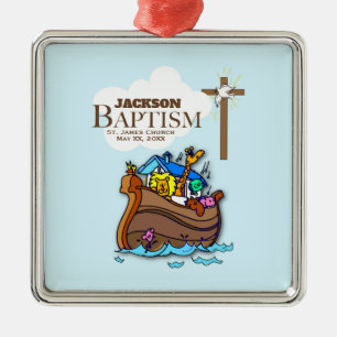 Anpassbar, Baby Boy Taufe Noah's Ark Silbernes Ornament