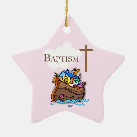 Anpassbar, Baby Girl Baptism Noah's Ark Keramikornament (Vorne)