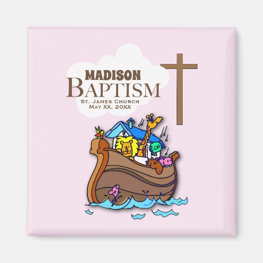Anpassbar, Baby Girl Baptism Noah's Ark Magnet (Vorne)