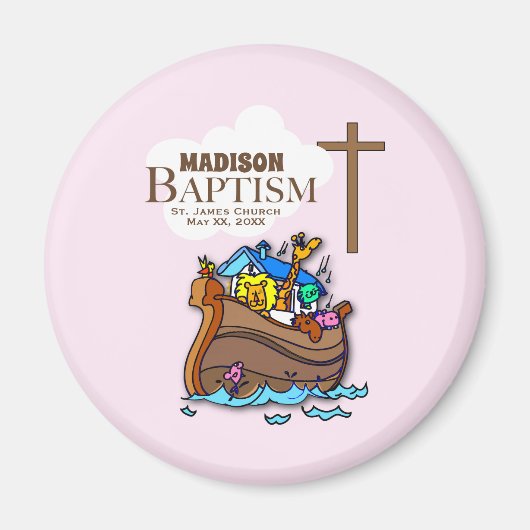 Anpassbar, Baby Girl Baptism Noah's Ark Magnet (Vorne)