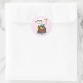 Anpassbar, Baby Girl Baptism Noah's Ark Runder Aufkleber (Tasche)