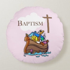 Anpassbar, Baby Girl Baptism Noah's Ark Rundes Kissen