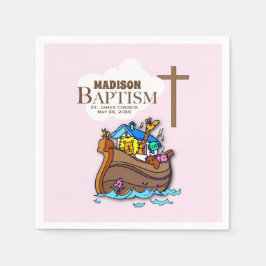 Anpassbar, Baby Girl Baptism Noah's Ark Serviette