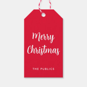 Anpassbar frohe Weihnachtsschrift rot und weiß Geschenkanhänger