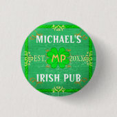 Anpassbar Ihr Name Irish Pub Grün Button (Vorderseite)