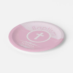 Anpassbar, Rosa Mädchen Kind Gottes Taufe Pappteller