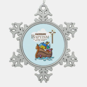 Anpassbar, Taufe Noahs Arche Baby Junge Schneeflocken Zinn-Ornament