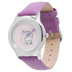 Anpassbar, Taufe, Rosa, Mädchen, Lamm Armbanduhr