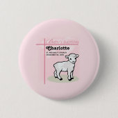 Anpassbar, Taufe, Rosa, Mädchen, Lamm Button (Vorderseite)