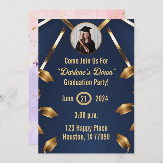 Anpassbare 2024 Abschluss-Feierlichkeiten Einladung (Vorne/Hinten)