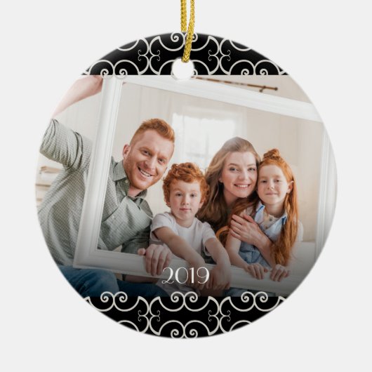 Anpassbare 2-seitige Elegante Scrolls 2 Foto Keramik Ornament (Vorne)