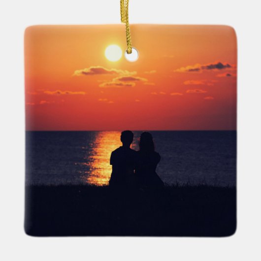 Anpassbare 2-seitige Elegante Scrolls 2 Foto Keramikornament (Vorderseite)