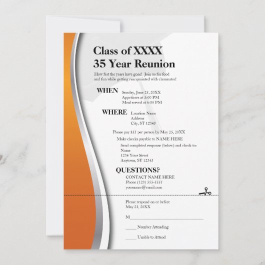 Anpassbare 35-Jahres-Wiedersehen Einladung (Rückseite)