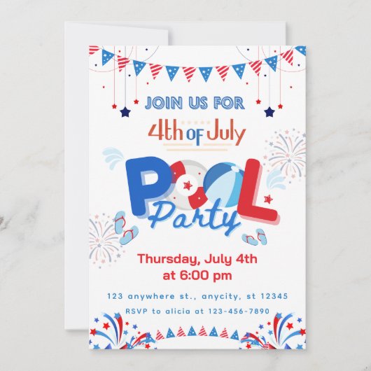 Anpassbare 4. Juli-Party Einladung (Vorderseite)