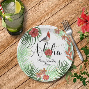 Anpassbare Aloha Tropical Geburtstagsfeier Pappteller