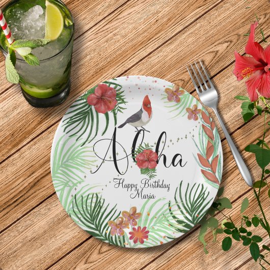 Anpassbare Aloha Tropical Geburtstagsfeier Pappteller