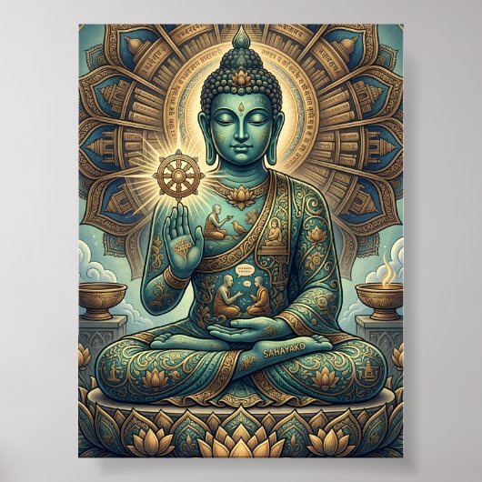 Anpassbare alte Dhamma-Kunst Sukiti Buddha-Meditat Poster (Vorne)