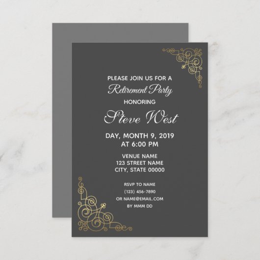 Anpassbare Altersvorsorgeeinladung Gold figrigree Einladung (Vorne/Hinten)