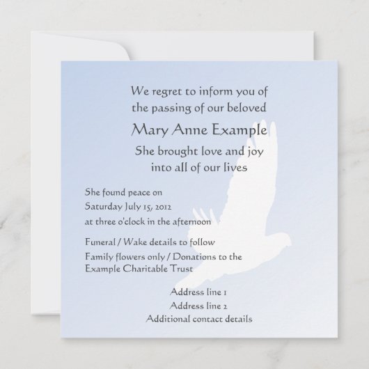 Anpassbare Ankündigung von Tod/Abgang (Rückseite)