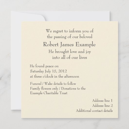 Anpassbare Ankündigung von Tod/Abgang (Rückseite)