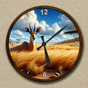 Anpassbare Antilopen-Wildtierszene  Runde Wanduhr