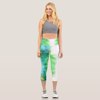 Anpassbare aqua-blaue-grüne Caprihosen mit hoher T Capri Leggings