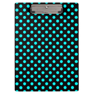 Anpassbare Aqua Blue auf schwarzen Polka-Punkten Klemmbrett